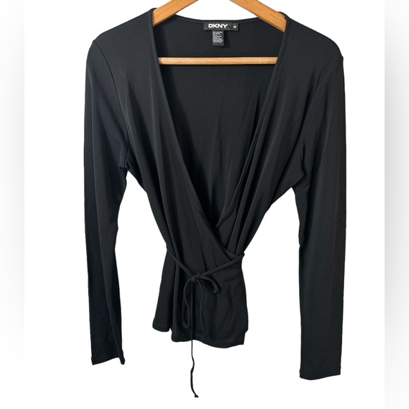DKNY black classic wraparound top in size medium. - Picture 1 of 6